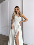 Asymmetrical One Shoulder White Wedding Dress