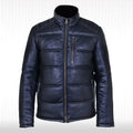 Men’s Black Leather Quilted Bomber Jacket