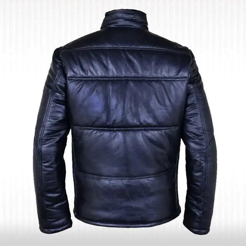 Men’s Black Leather Quilted Bomber Jacket