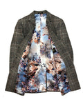 Grey Dogtooth Check Slim Fit Coat